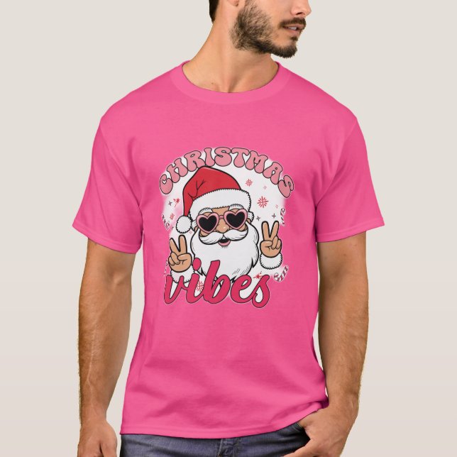 Cool Santa Christmas Vibes | Retro Holiday T-Shirt (Front)