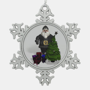 Cool Santa Claus Biker Snowflake Pewter Christmas Ornament