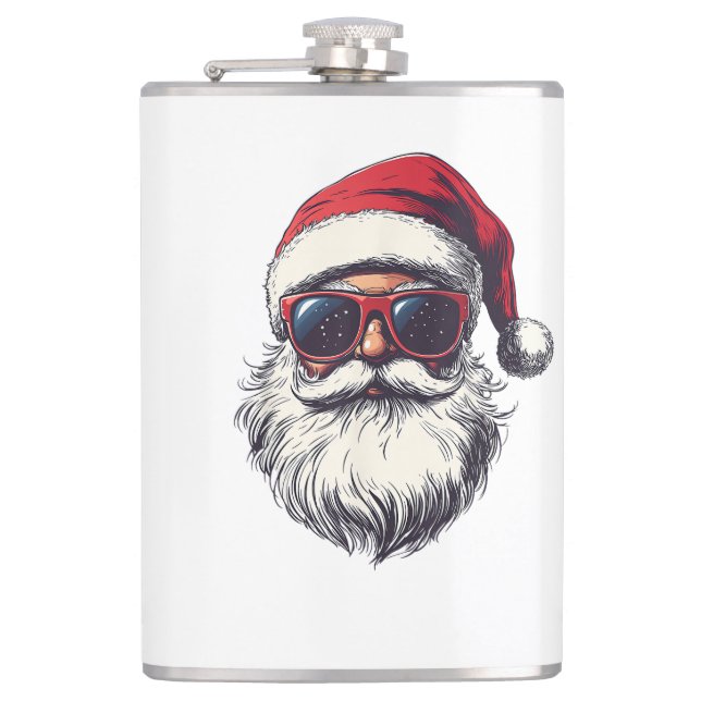 Cool Santa Claus Face Retro Sunglasses Christmas M Hip Flask (Front)