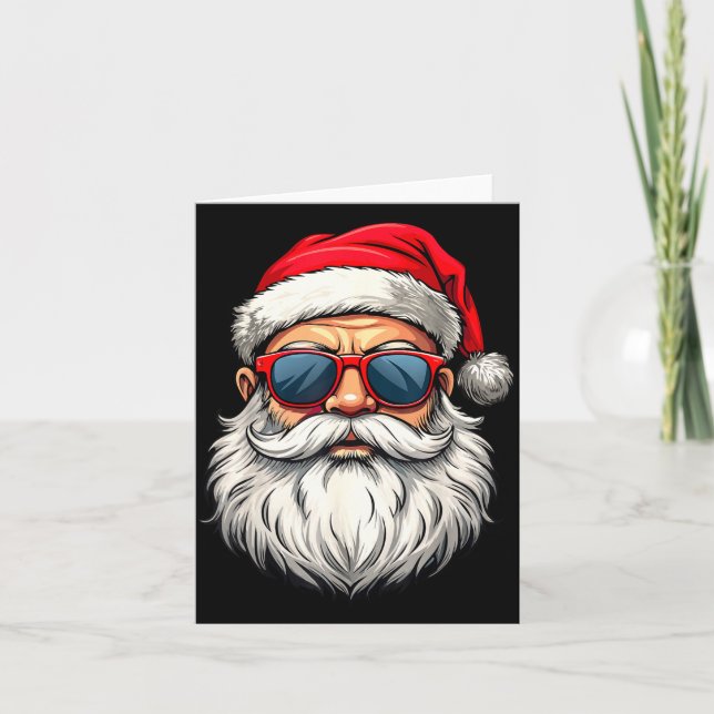 Cool Santa Claus Face Retro Sungles Christmas Men  Card (Front)