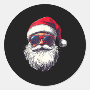 Cool Santa Claus Face Retro Sungles Christmas Men  Classic Round Sticker