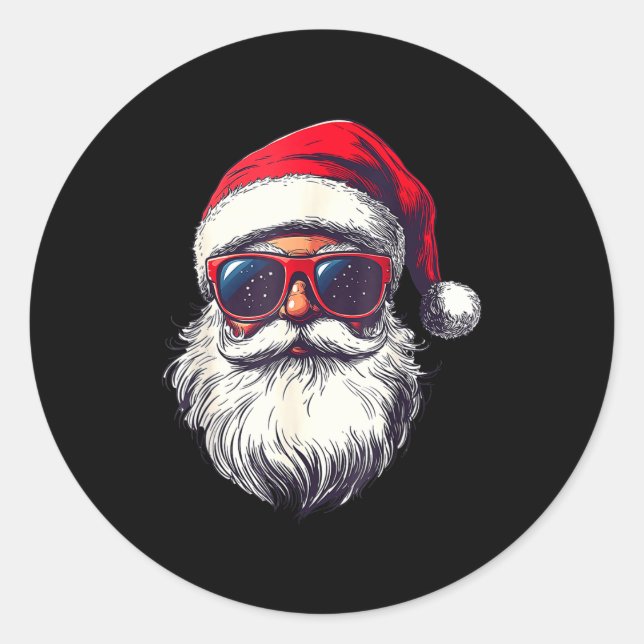 Cool Santa Claus Face Retro Sungles Christmas Men  Classic Round Sticker (Front)