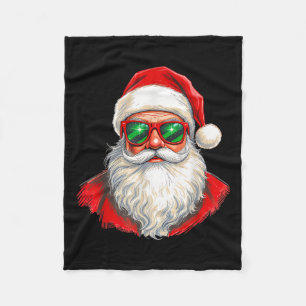 Cool Santa Claus Face Retro Sungles Christmas Men  Fleece Blanket
