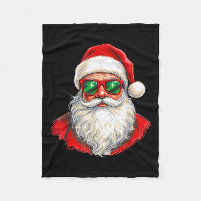 Cool Santa Claus Face Retro Sungles Christmas Men  Fleece Blanket (Front)