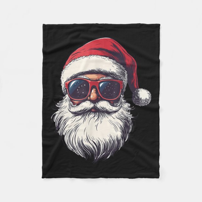 Cool Santa Claus Face Retro Sungles Christmas Men  Fleece Blanket (Front)