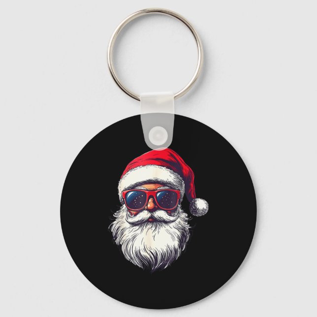 Cool Santa Claus Face Retro Sungles Christmas Men  Key Ring (Front)