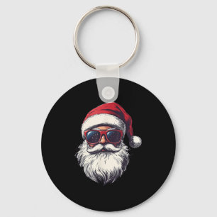 Cool Santa Claus Face Retro Sungles Christmas Men  Key Ring