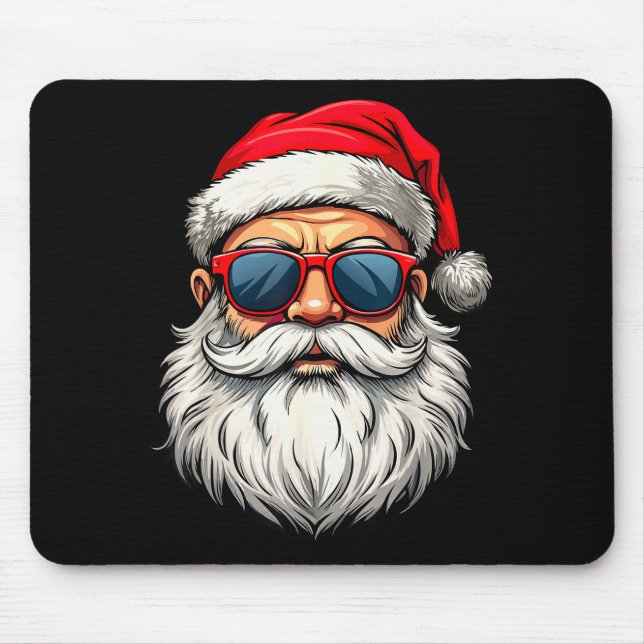 Cool Santa Claus Face Retro Sungles Christmas Men  Mouse Pad (Front)