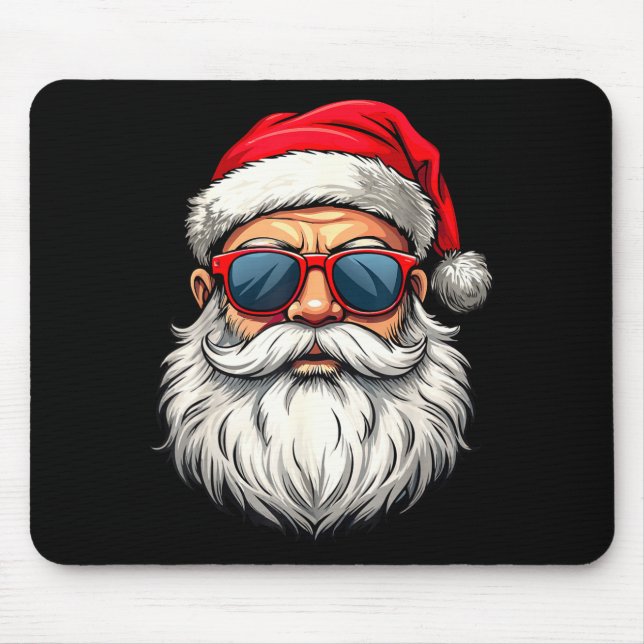 Cool Santa Claus Face Retro Sungles Christmas Men  Mouse Pad (Front)