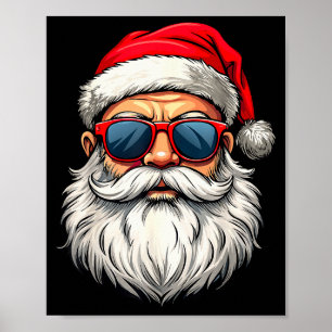 Cool Santa Claus Face Retro Sungles Christmas Men Poster
