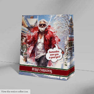Cool Santa Claus Gift Bag Custom Name Keepsake