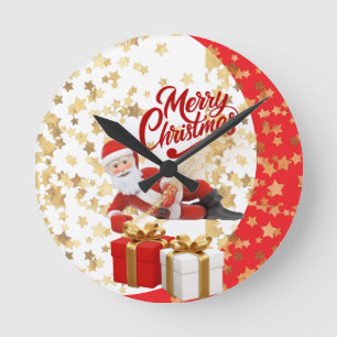 Cool Santa Claus Holiday in Christmas 🎅 Round Clock