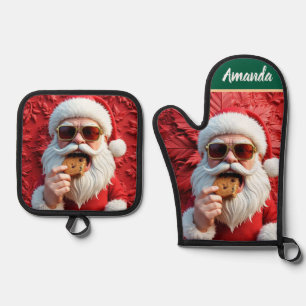 Cool Santa Claus Oven Mitt & Pot Holder Set