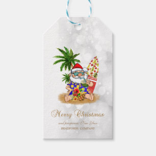 Cool Santa Claus,Palm Tree,Beach Bokeh Gift Tags