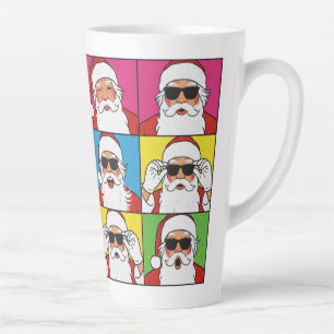 Cool Santa Claus Pop Art with Sunglasse Latte Mug