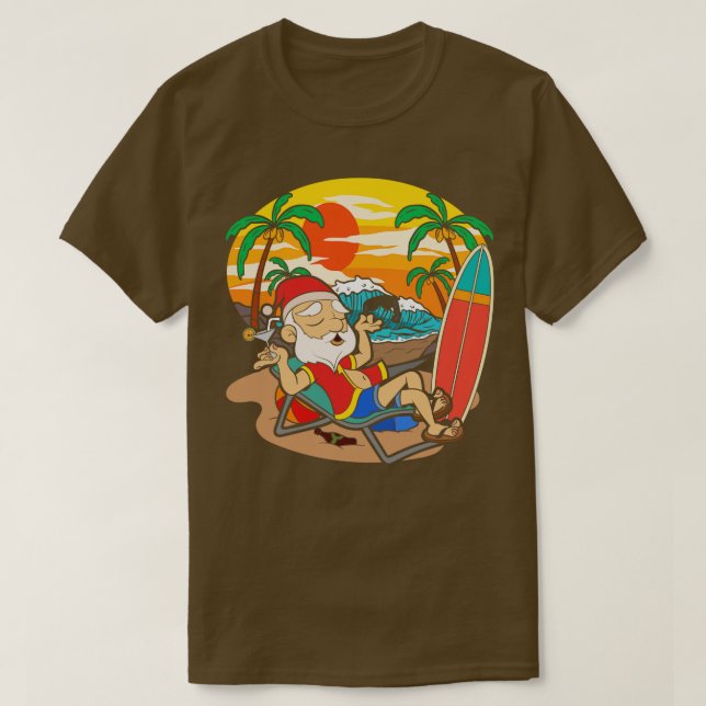 Cool Santa Claus Sunset Tropical Hawaiian Xmas Chr T-Shirt (Design Front)