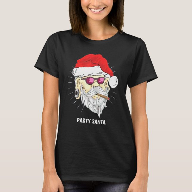 Cool Santa Claus Wearing Glasses Smoking Cigars T-Shirt (Front)