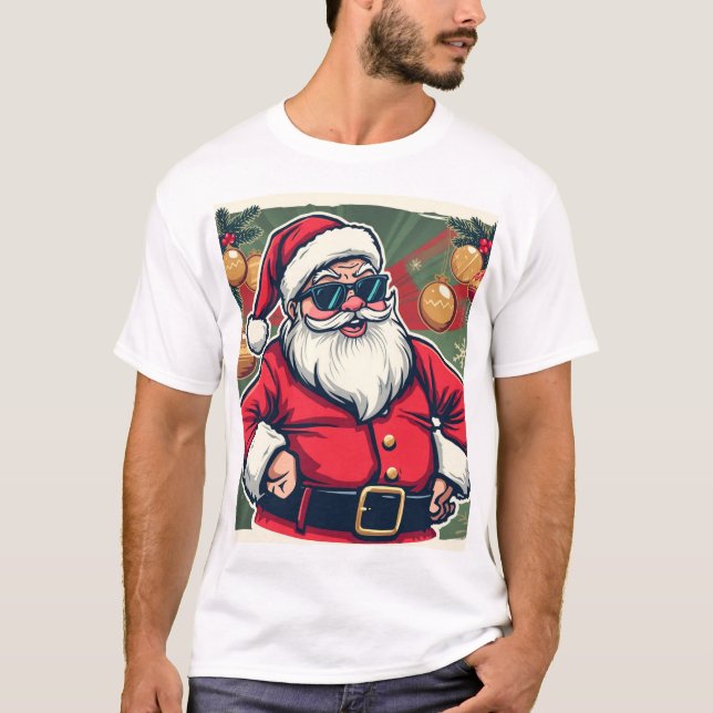 Cool Santa Claus with Trendy Sunglasses T-Shirt (Front)