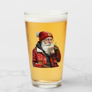 Cool Santa Drinking Iced Coffee Christmas Art Glass
