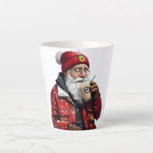 Cool Santa Drinking Iced Coffee Christmas Art Latte Mug