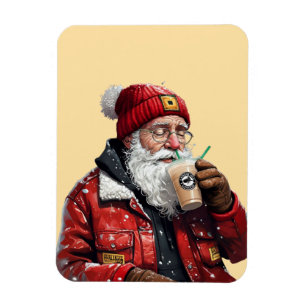 Cool Santa Drinking Iced Coffee Christmas Art Magnet