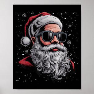 Cool Santa Face Beard & Gles Christmas Funny M Poster