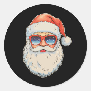Cool Santa Face Retro Xmas Sunglasses Christmas Classic Round Sticker