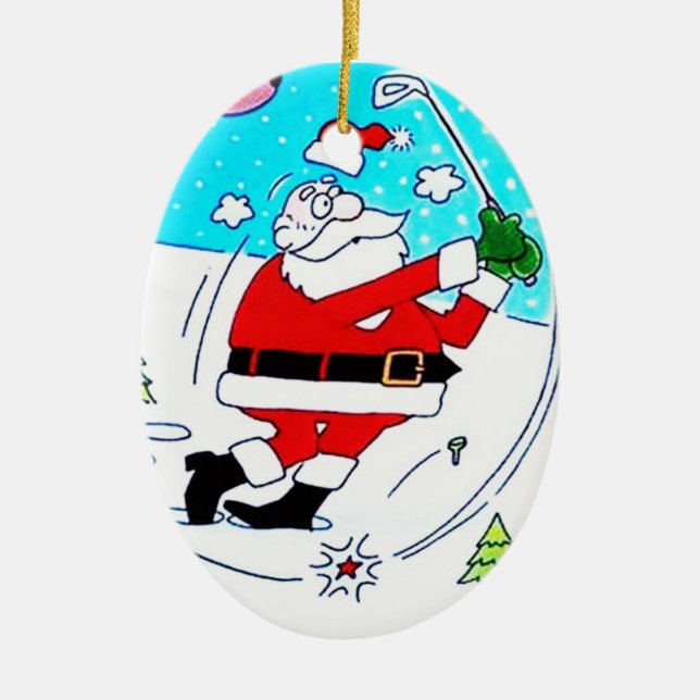 ***COOL SANTA GOLFING*** CERAMIC TREE DECORATION (Front)