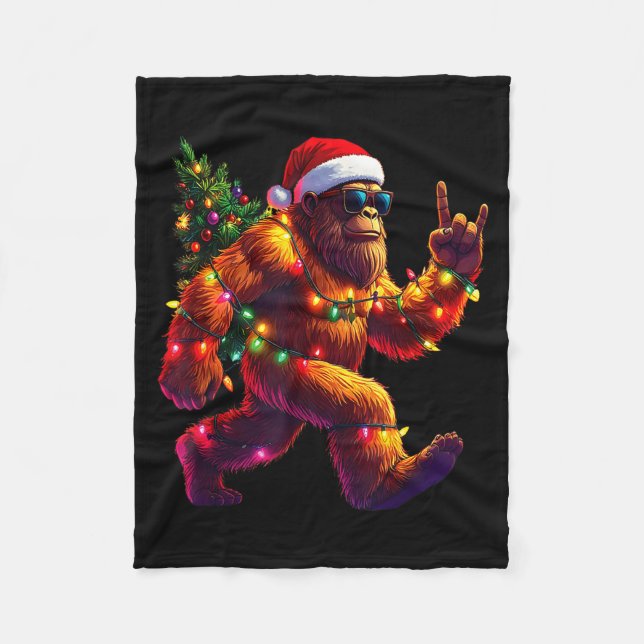 Cool Santa Hat Bigfoot Christmas Lights Festive Ho Fleece Blanket (Front)