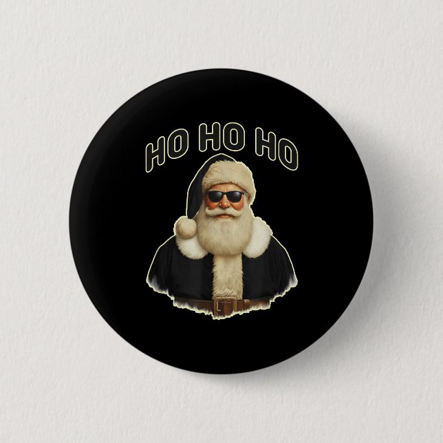 Cool Santa In Black Hat Sungles Graphic  6 Cm Round Badge (Front)
