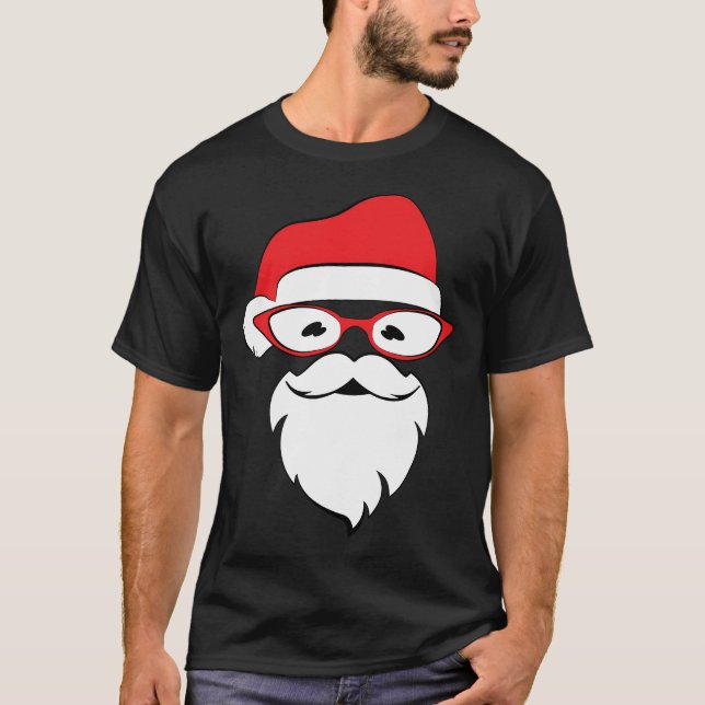 Cool Santa In Red Vintage Glasses T-Shirt (Front)