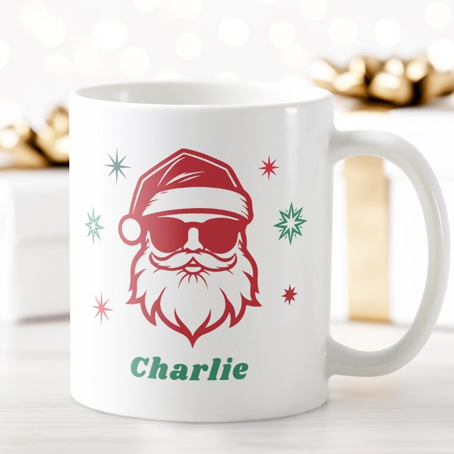 Cool Santa in sunglasses retro stars custom name Coffee Mug (Cool Santa in sunglasses retro stars custom name Coffee Mug)