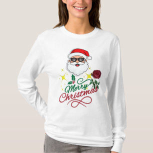 Cool Santa Merry Christmas with Rose & Holly T-Shirt