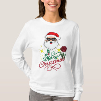 Cool Santa Merry Christmas with Rose & Holly T-Shirt