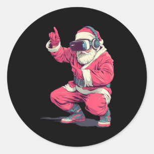 Cool Santa Moves With Vr Headset For Gaming Christ Classic Round Sticker