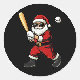 Cool Santa Playing Baseball Christmas Baseball Men Classic Round Sticker
