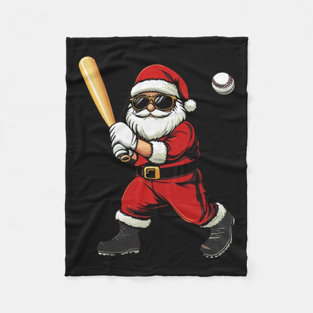 Cool Santa Playing Baseball Christmas Baseball Men Fleece Blanket (Front)