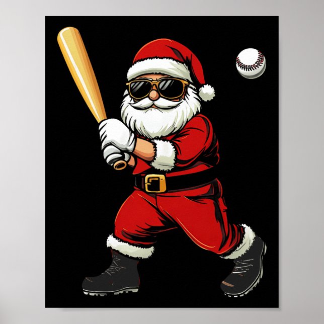 Cool Santa Playing Baseball Christmas Baseball Men Poster (Front)