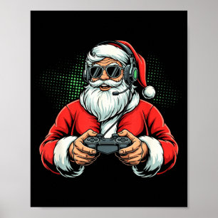 Cool Santa Playing Video Games Christmas Gamer Boy Poster