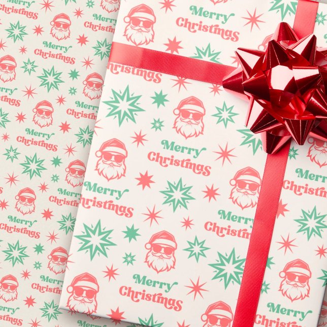 Cool Santa retro Merry Christmas pale red green Wrapping Paper (Cool Santa retro Merry Christmas pale red green Wrapping Paper)