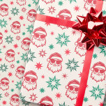Cool Santa retro pale red green cream Christmas Wrapping Paper<br><div class="desc">Wrapping paper featuring a cool Santa Claus wearing sunglasses surrounded by retro stars. Red and green shades on a light cream ivory coloured background.</div>
