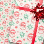 Cool Santa retro pale red green cream Christmas Wrapping Paper<br><div class="desc">Wrapping paper featuring a cool Santa Claus wearing sunglasses surrounded by retro stars. Pale red and green on a light cream ivory coloured background.</div>