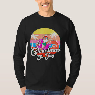 Cool Santa Riding Pink Flamingo Christmas In July  T-Shirt