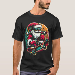 Cool Santa Skateboarding Santa Claus T-Shirt