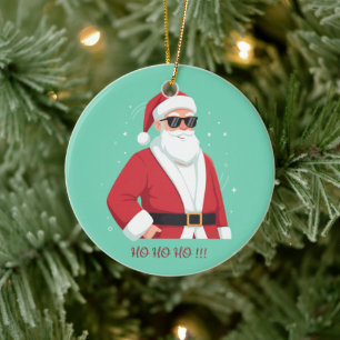 Cool Santa with Sunglasses Ho Ho Ho Christmas Ceramic Tree Decoration