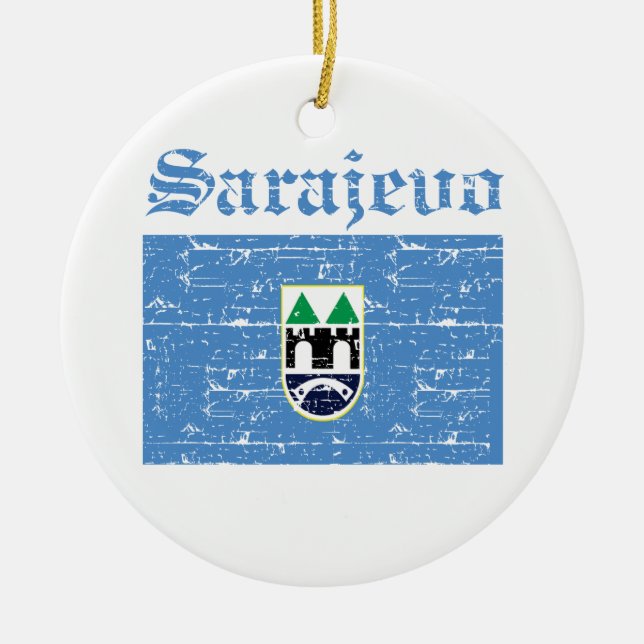 Cool sarajevo city flag designs ceramic tree decoration (Front)