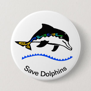 Cool Save DOLPHINS  - Endangered animal graphic - 7.5 Cm Round Badge