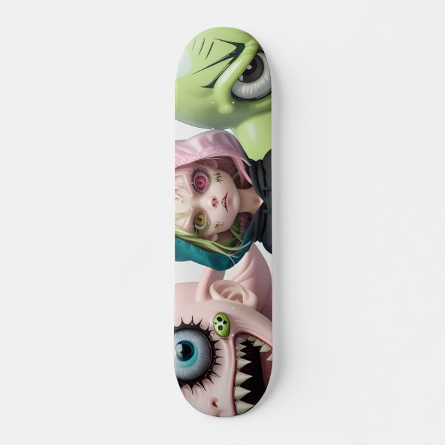 Cool scary alien monster cat girls skateboard (Front)