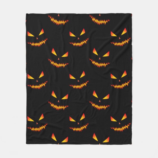Cool scary Jack O'Lantern face Halloween pattern Fleece Blanket (Front)