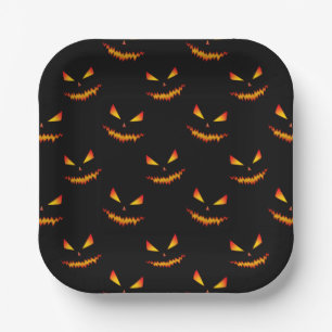 Cool scary Jack O'Lantern face Halloween pattern Paper Plate